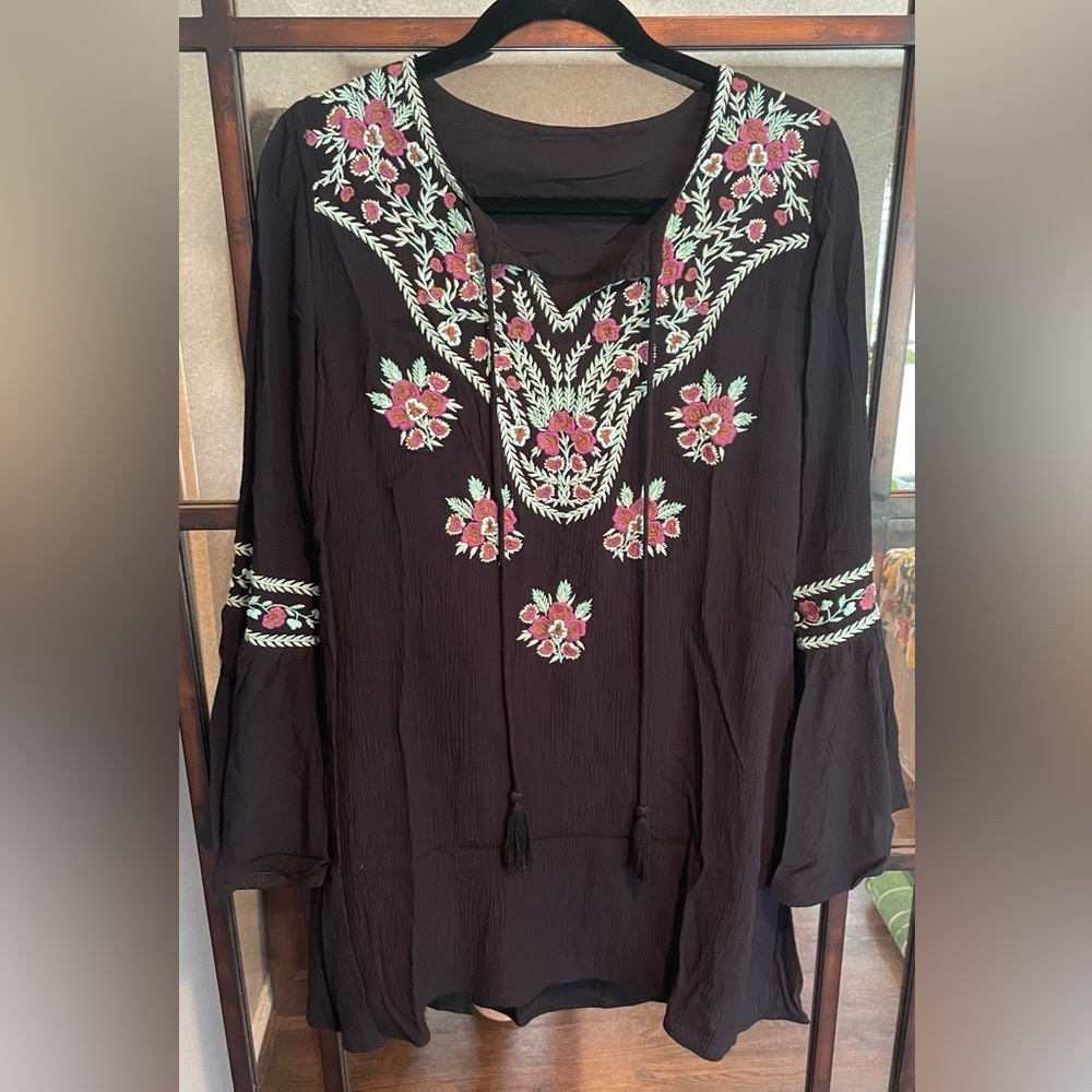 Black Flowy Embroidered Dress